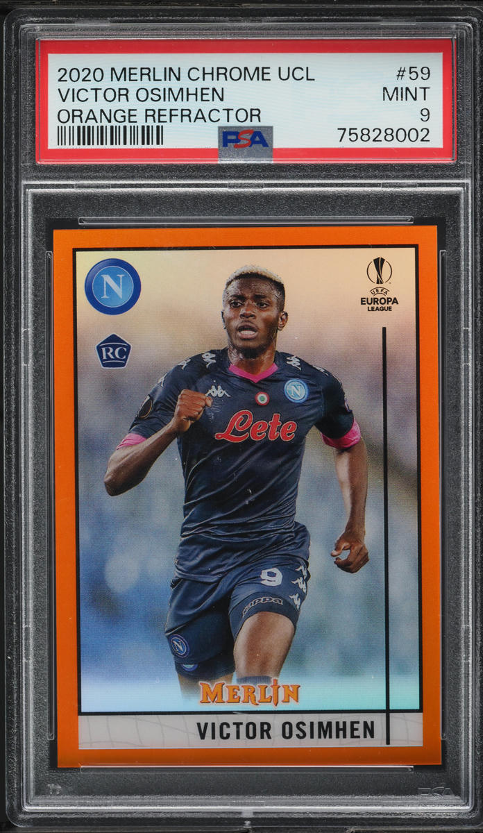 2020 Topps Merlin Chrome UEFA Orange Refractor Victor Osimhen ROOKIE /25 PSA 9
