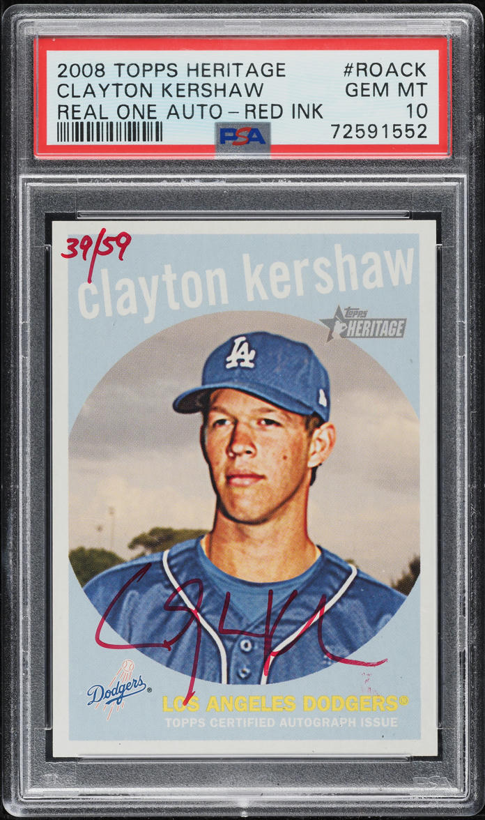 2008 Topps Heritage Real One Red Ink Clayton Kershaw ROOKIE AUTO /59 PSA 10 GEM
