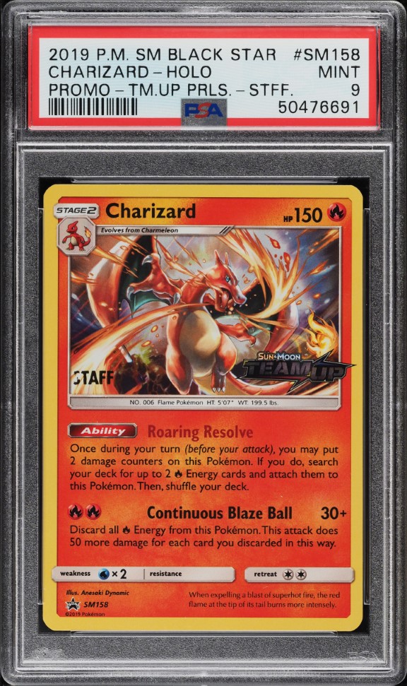 2019 Pokemon SM Team Up Promo Prerelease Staff Holo Charizard #SM158 PSA 9