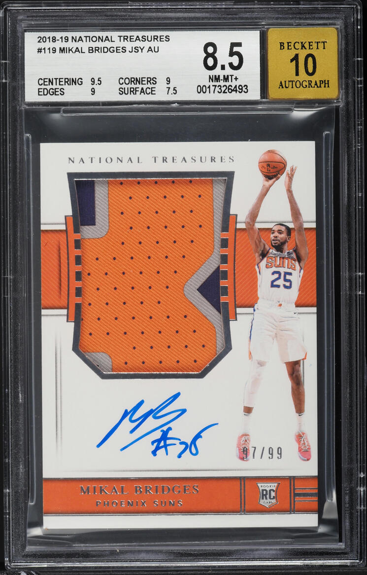 2018 National Treasures Mikal Bridges ROOKIE PATCH AUTO /99 #119 BGS 8.5 NM-MT+