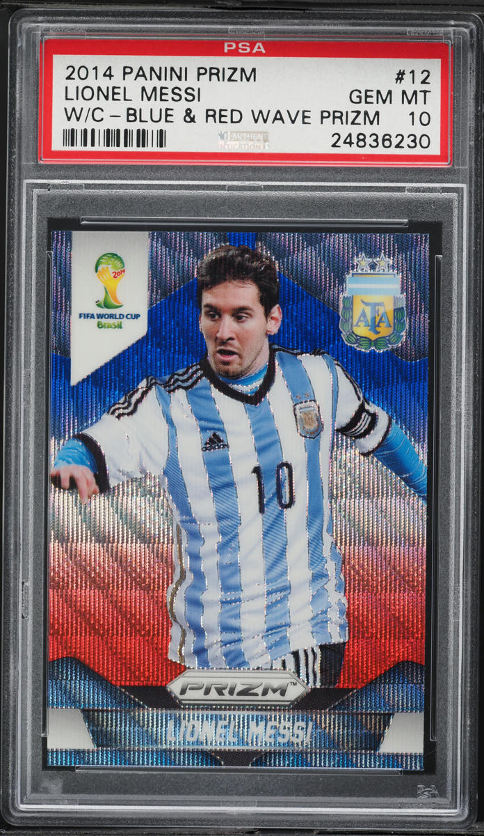 2014 Panini Prizm World Cup Blue & Red Wave Lionel Messi #12 PSA 10 GEM MINT