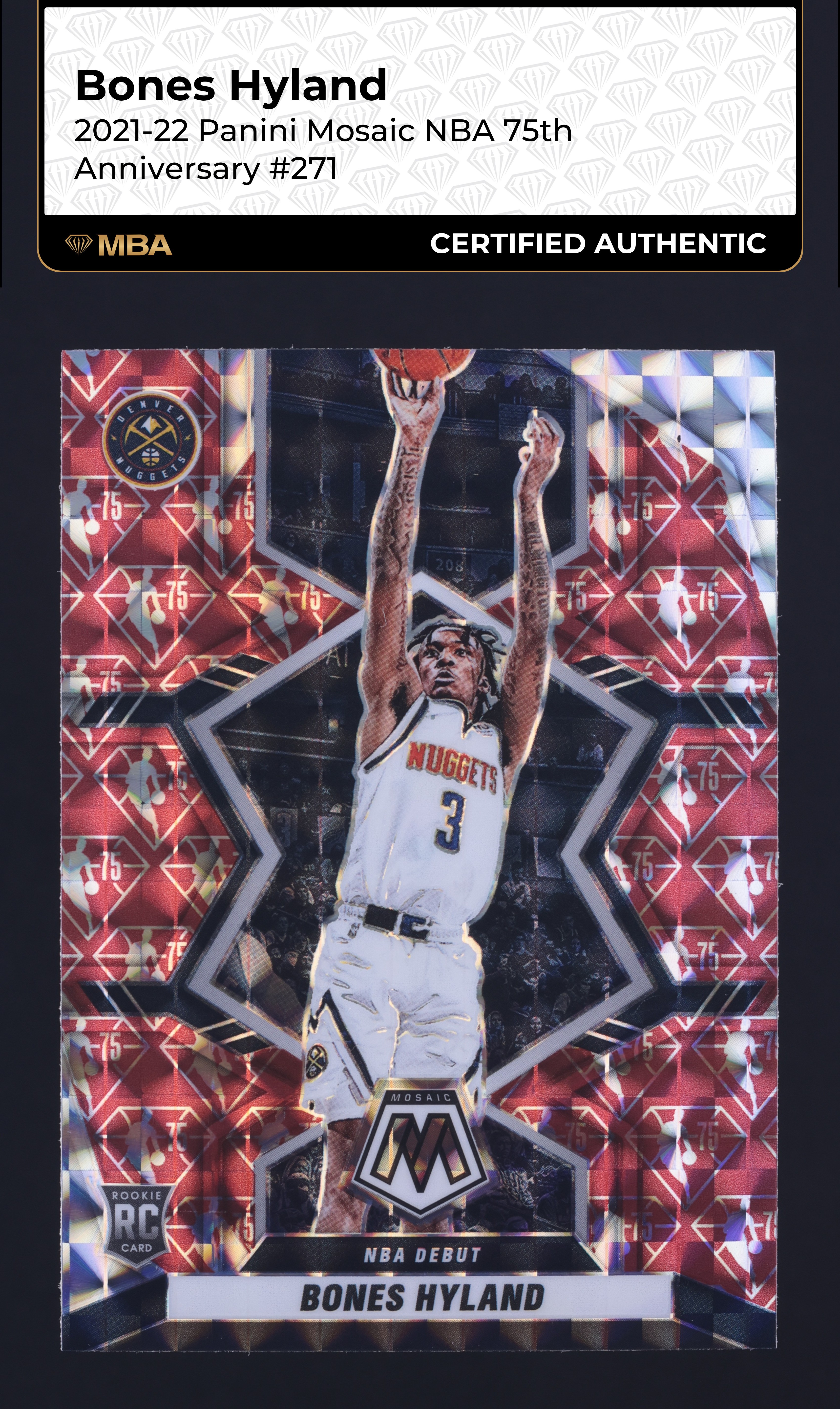 2021 Panini Mosaic NBA 75th Anniversary Bones Hyland ROOKIE #271 MBA AUTH