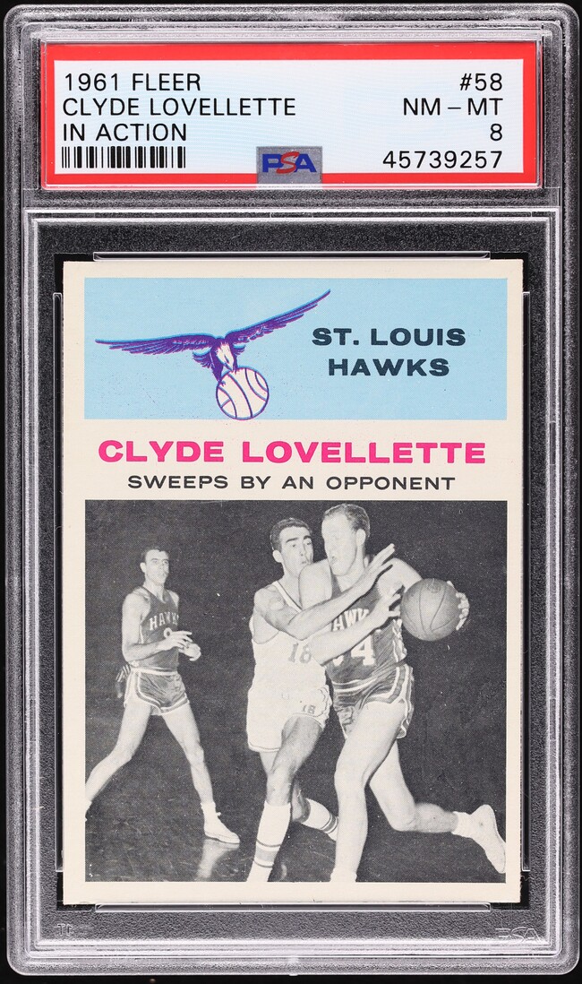 1961 Fleer Basketball Clyde Lovellette IN ACTION #58 PSA 8 NM-MT