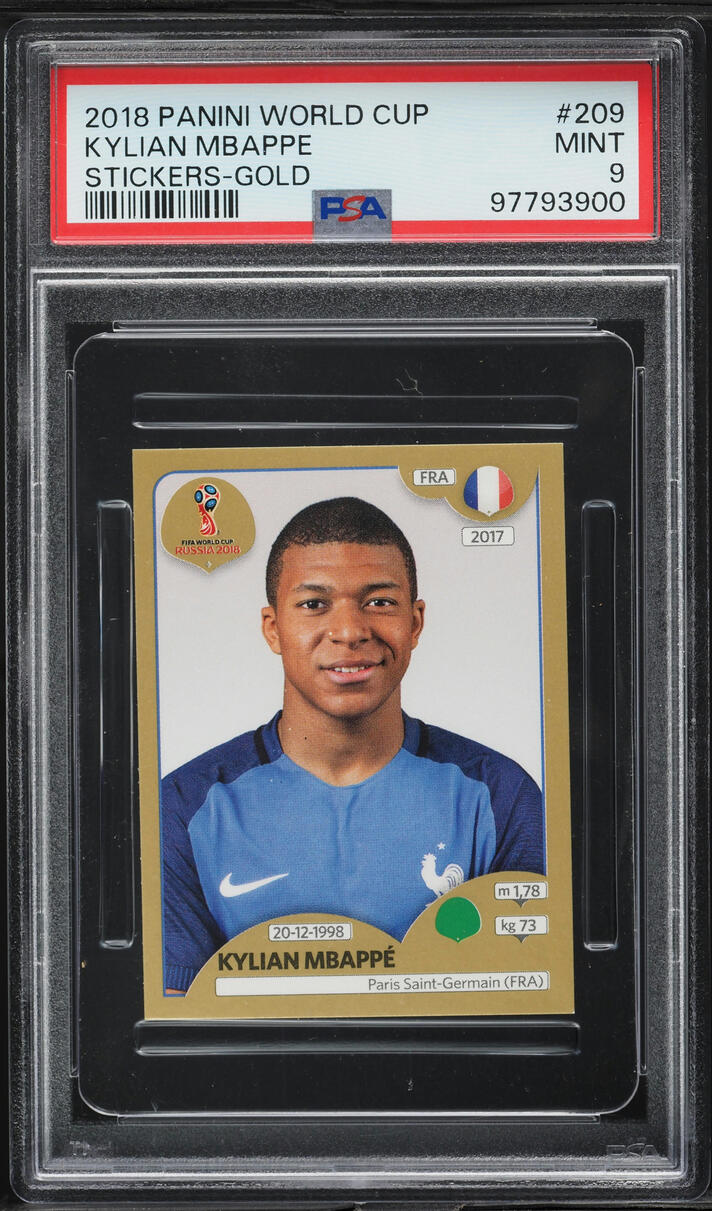 2018 Panini World Cup Stickers Gold Kylian Mbappe ROOKIE #209 PSA 9 MINT