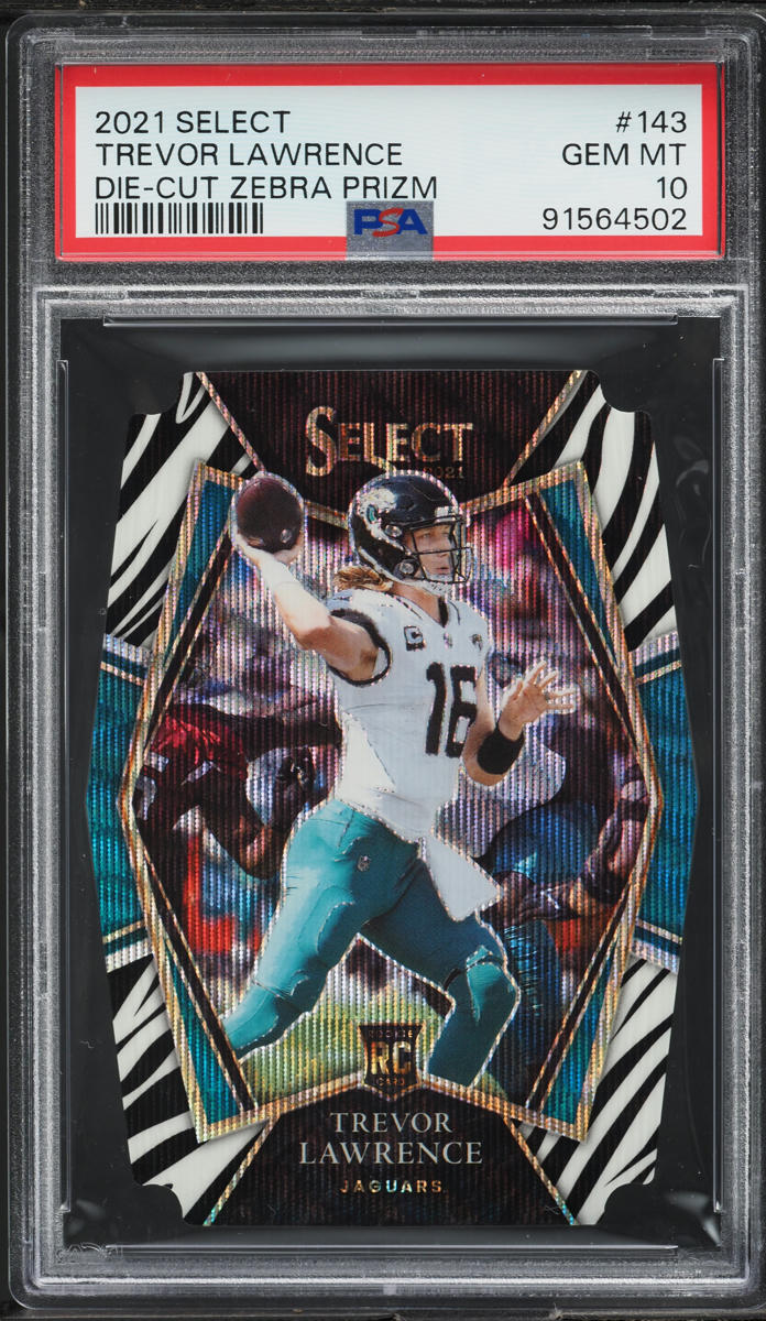 2021 Select Premier Level Zebra Prizm Die-Cut Trevor Lawrence ROOKIE #143 PSA 10