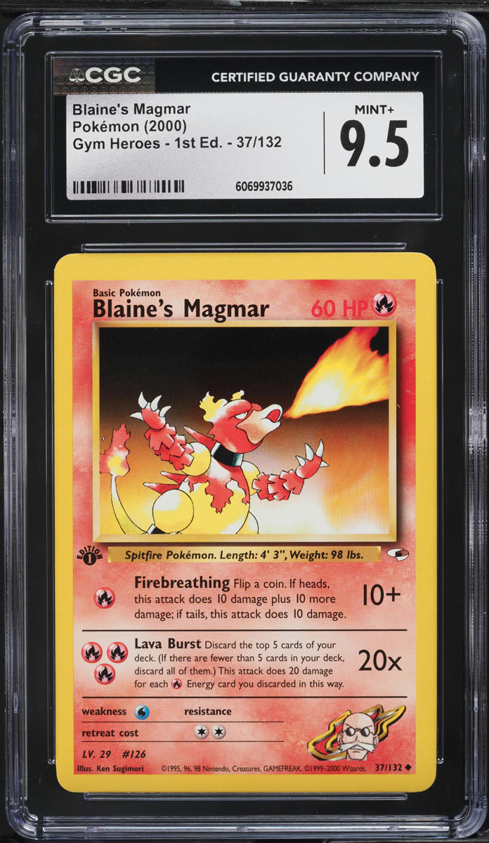 2000 Pokemon Gym Heroes 1st Edition Blaine's Magmar #37 CGC 9.5 MINT+