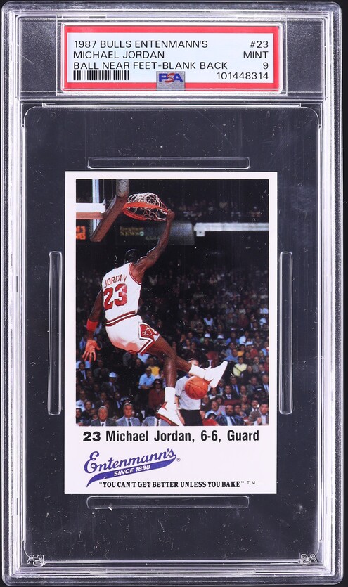1987 Entenmann's Bull's Michael Jordan BLANK BACK, BALL NEAR FEET #23 PSA 9 MINT