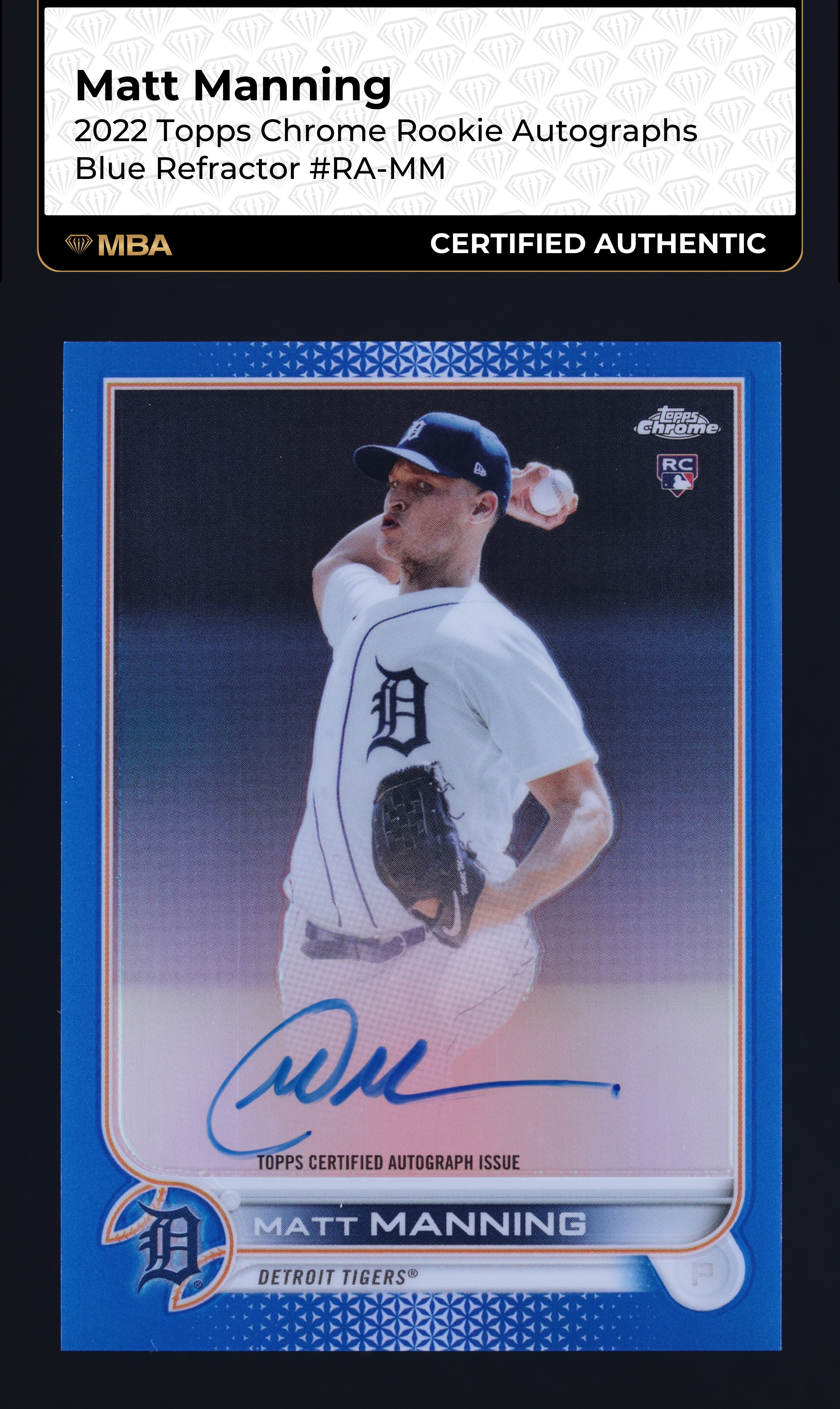 2022 Topps Chrome Blue Refractor Matt Manning ROOKIE AUTO /150 #RA-MM MBA AUTH