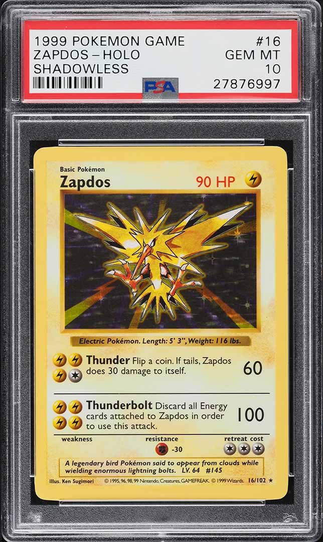 1999 Pokemon Base Set Shadowless Holo Zapdos #16 PSA 10 GEM MINT