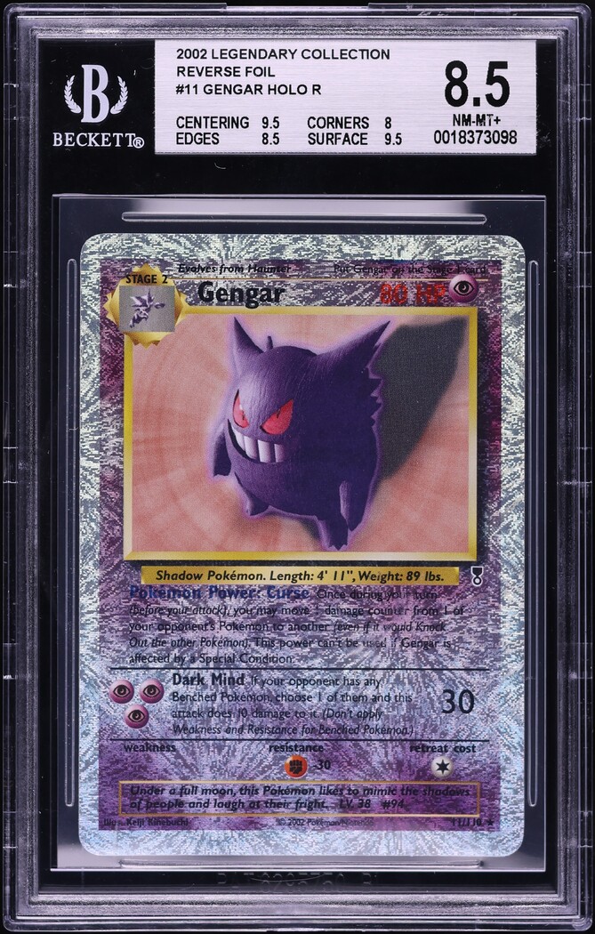 2002 Pokemon Legendary Collection Reverse Holo Gengar #11 BGS 8.5 NM-MT+
