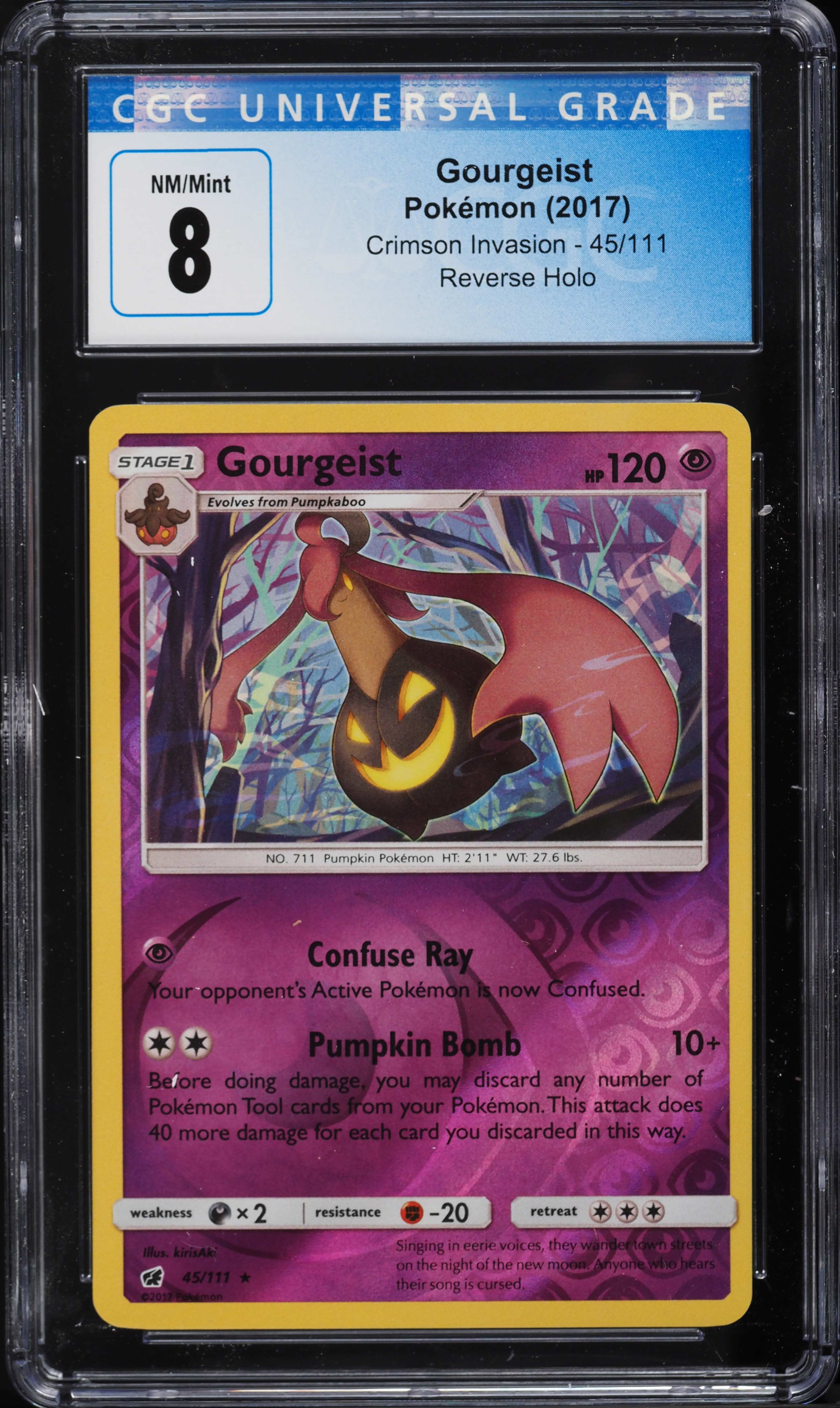 2017 Pokemon Sun & Moon Crimson Invasion Reverse Holo Gourgeist #45 CGC 8 NM-MT