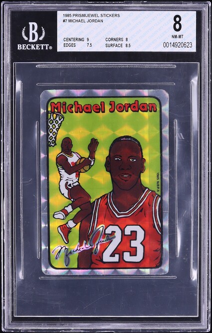 1985 Prism Jewel Stickers Michael Jordan ROOKIE #7 BGS 8 NM-MT