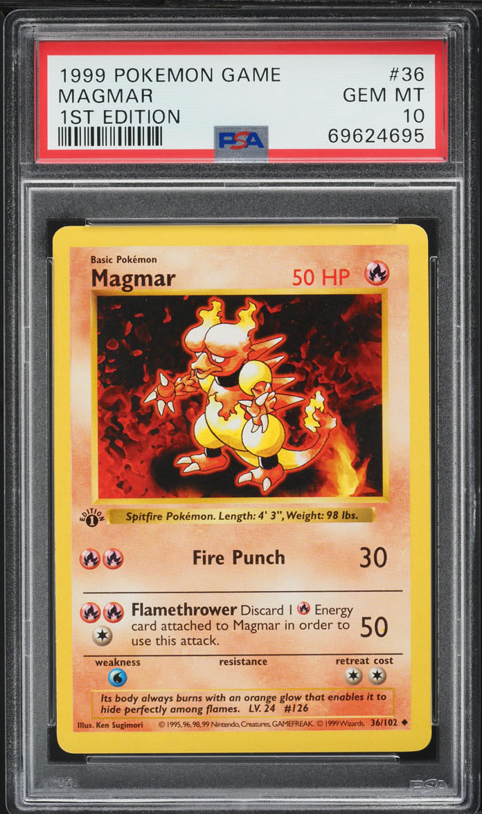 1999 Pokemon Base Set Shadowless 1st Edition Magmar #36 PSA 10 GEM MINT