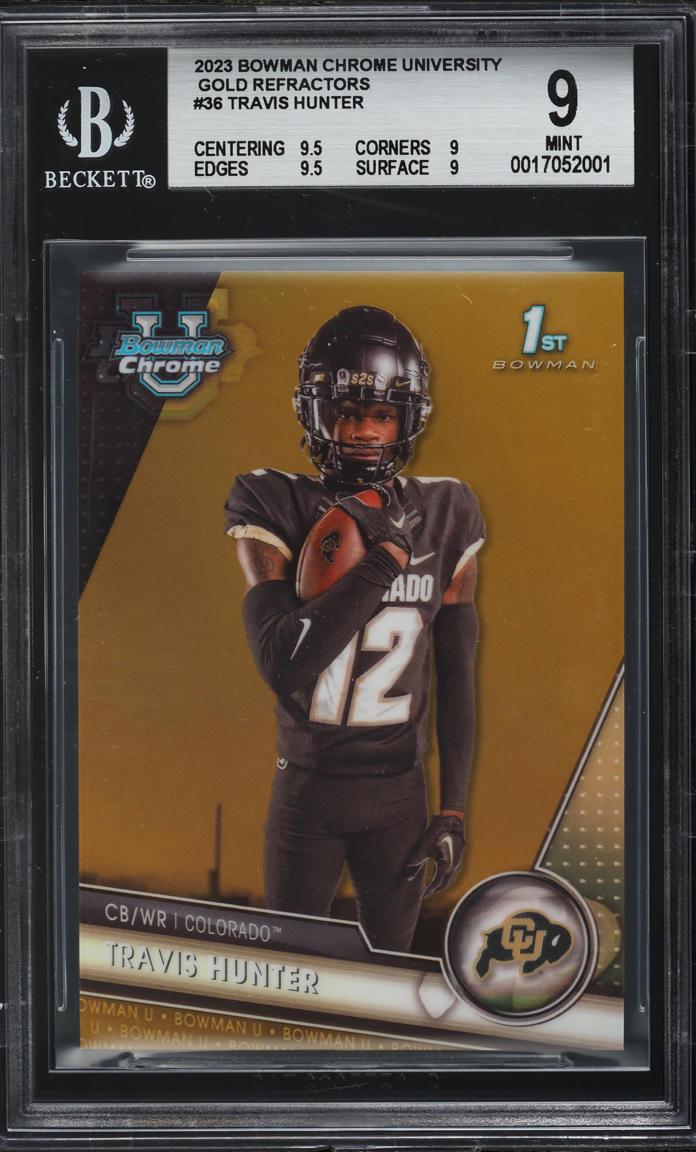 2023 Bowman Chrome University Gold Refractor Travis Hunter ROOKIE /50 #36 BGS 9