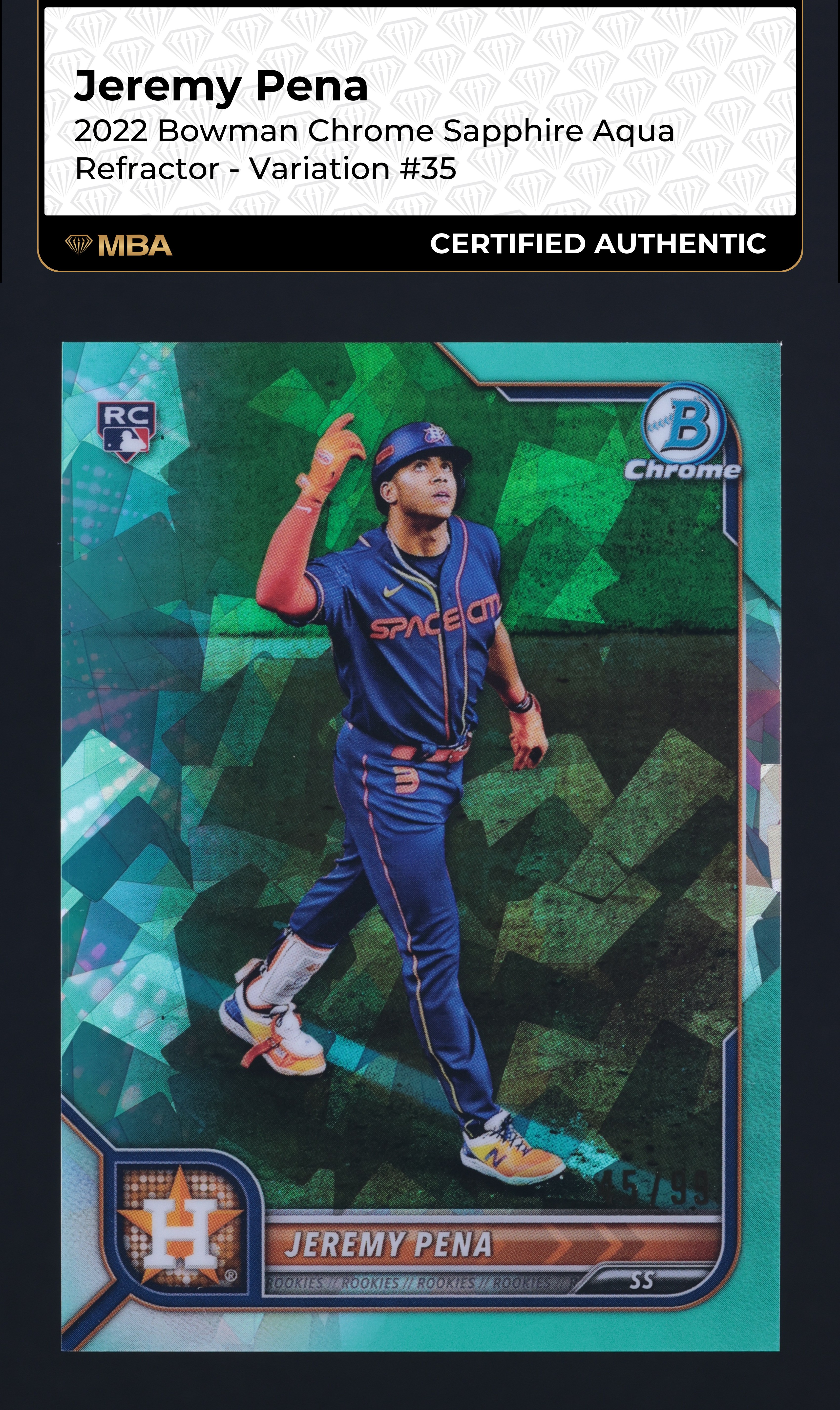 2022 Bowman Chrome Sapphire Aqua Refractor Jeremy Pena ROOKIE /99 #35 MBA AUTH