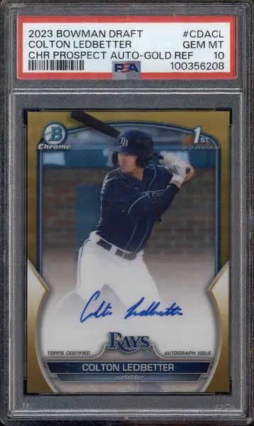 2023 Bowman Chrome Autograph Gold #CDACL Colton Ledbetter RC Auto /50 PSA 10