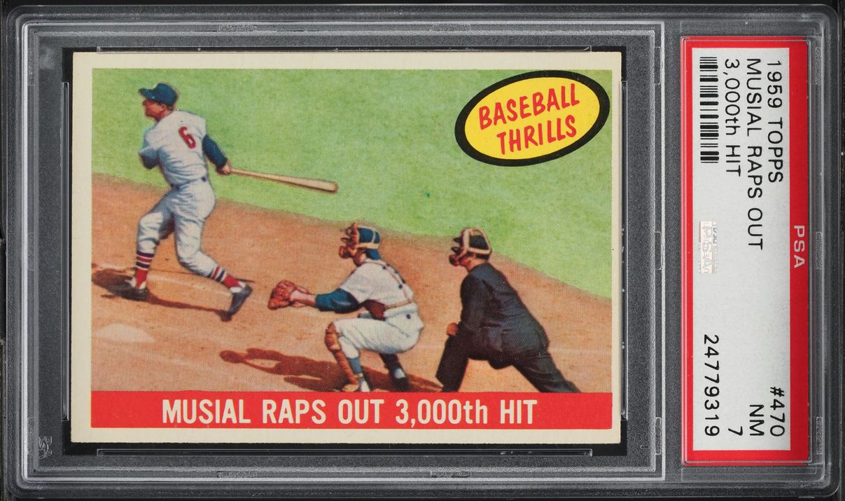 1959 Topps Stan Musial RAPS OUT 3,000TH HIT #470 PSA 7 NRMT