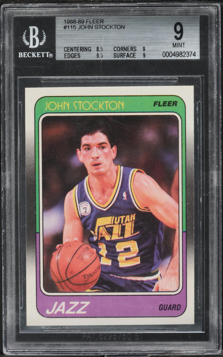 1988 Fleer Basketball John Stockton ROOKIE #115 BGS 9 MINT