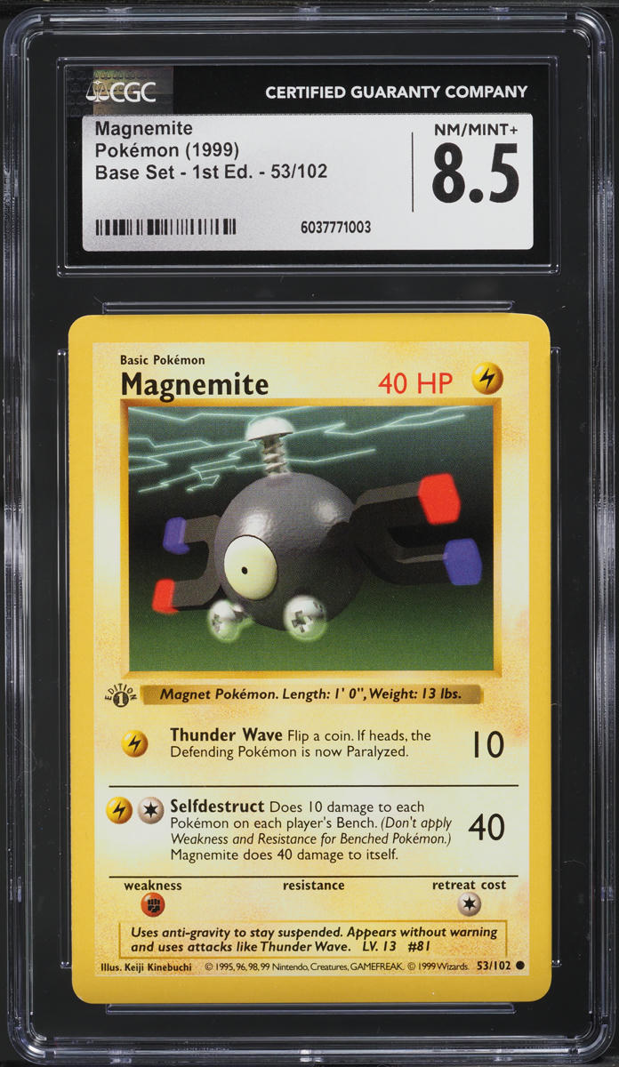 1999 Pokemon Base Set Shadowless 1st Editon Magnemite #53 CGC 8.5 NM-MT+