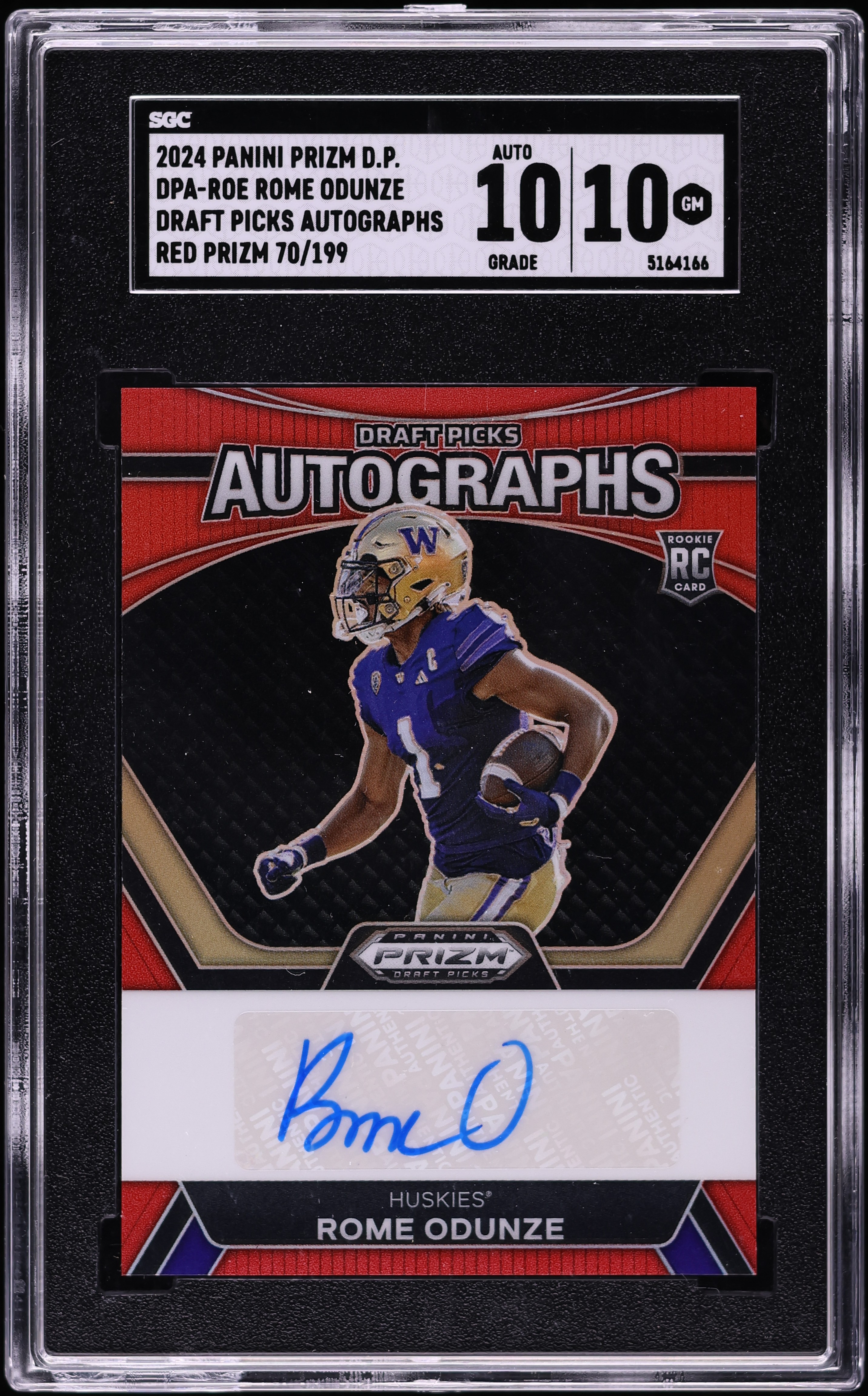 2024 Panini Prizm DP Red Rome Odunze ROOKIE AUTO /199 #DPA-ROE SGC 10 GEM MINT