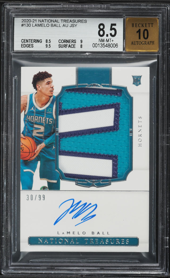 2020 National Treasures LaMelo Ball ROOKIE PATCH AUTO /99 #130 BGS 8.5 NM-MT+