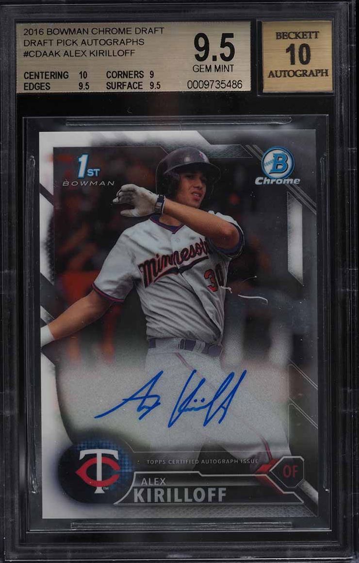 2016 Bowman Chrome Draft Alex Kirilloff ROOKIE AUTO #CDAAK BGS 9.5 GEM MINT