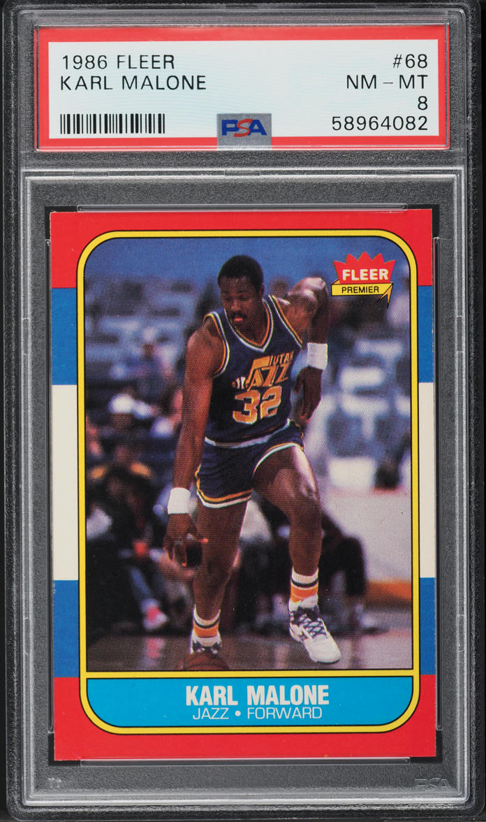 1986 Fleer Basketball Karl Malone ROOKIE #68 PSA 8 NM-MT