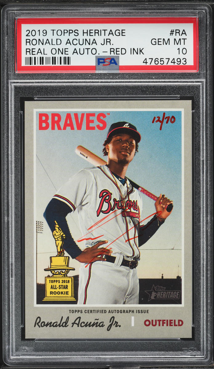 2019 Topps Heritage Real One Red Ink Ronald Acuna Jr. AUTO /70 PSA 10 GEM MINT