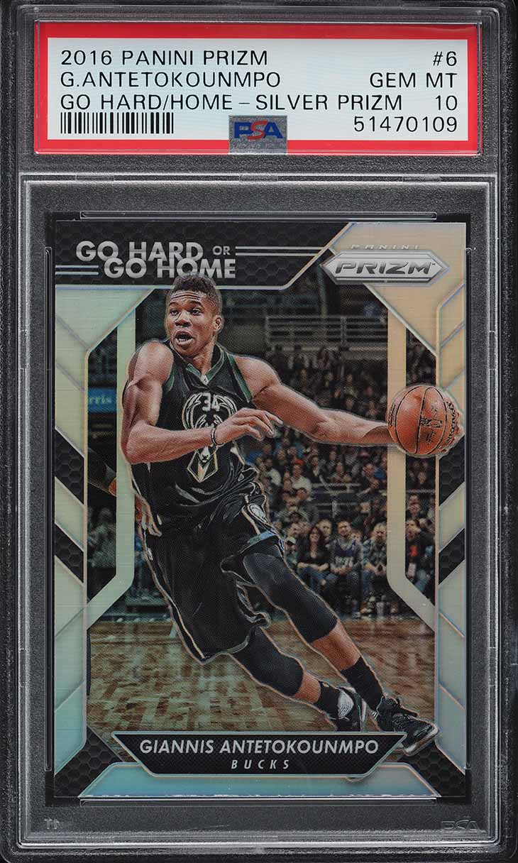 2016 Panini Prizm Go Hard or Go Home Silver Giannis Antetokounmpo #6 PSA 10