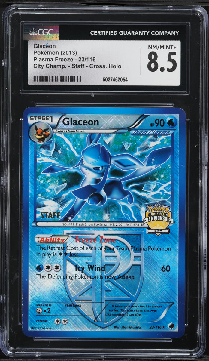 2013 Pokemon Plasma Freeze City Championships Staff Cross. Holo Glaceon #23 CGC 8.5 NM-MT+