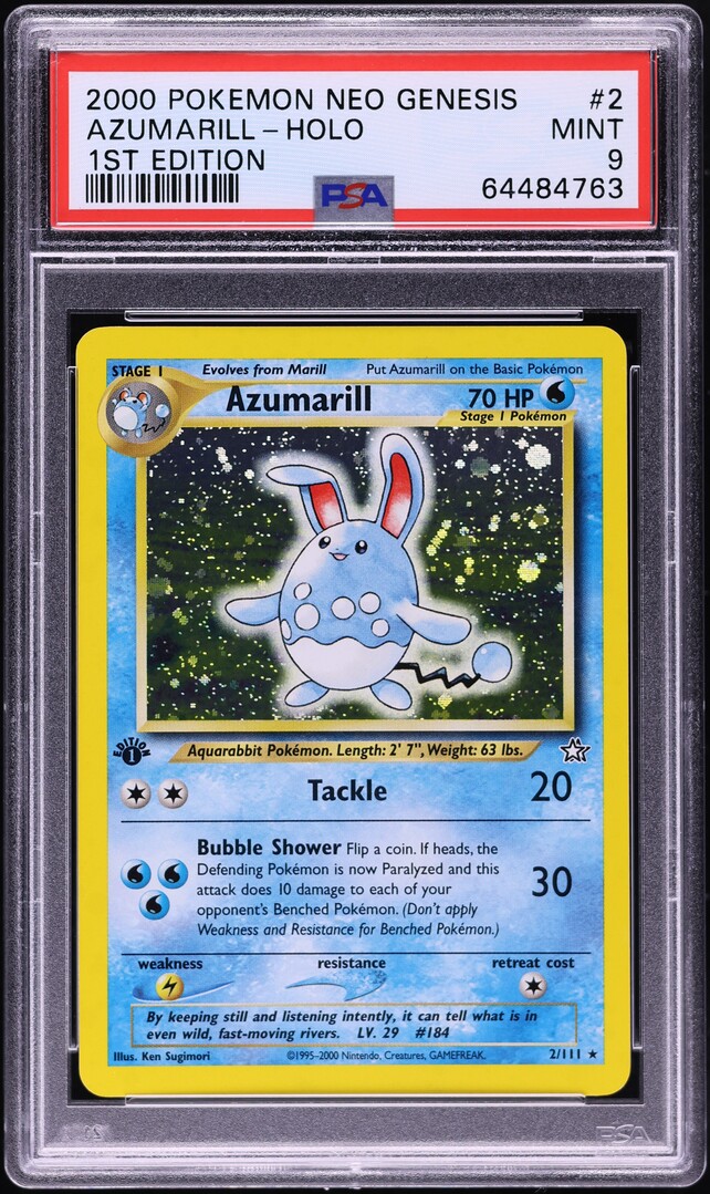 2000 Pokemon Neo Genesis 1st Edition Holo Azumarill #2 PSA 9 MINT