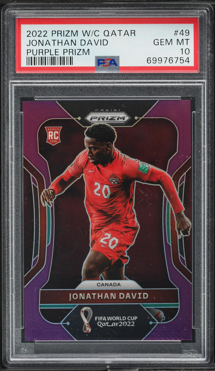 2022 Panini Prizm World Cup Qatar Purple Jonathan David ROOKIE /199 #49 PSA 10