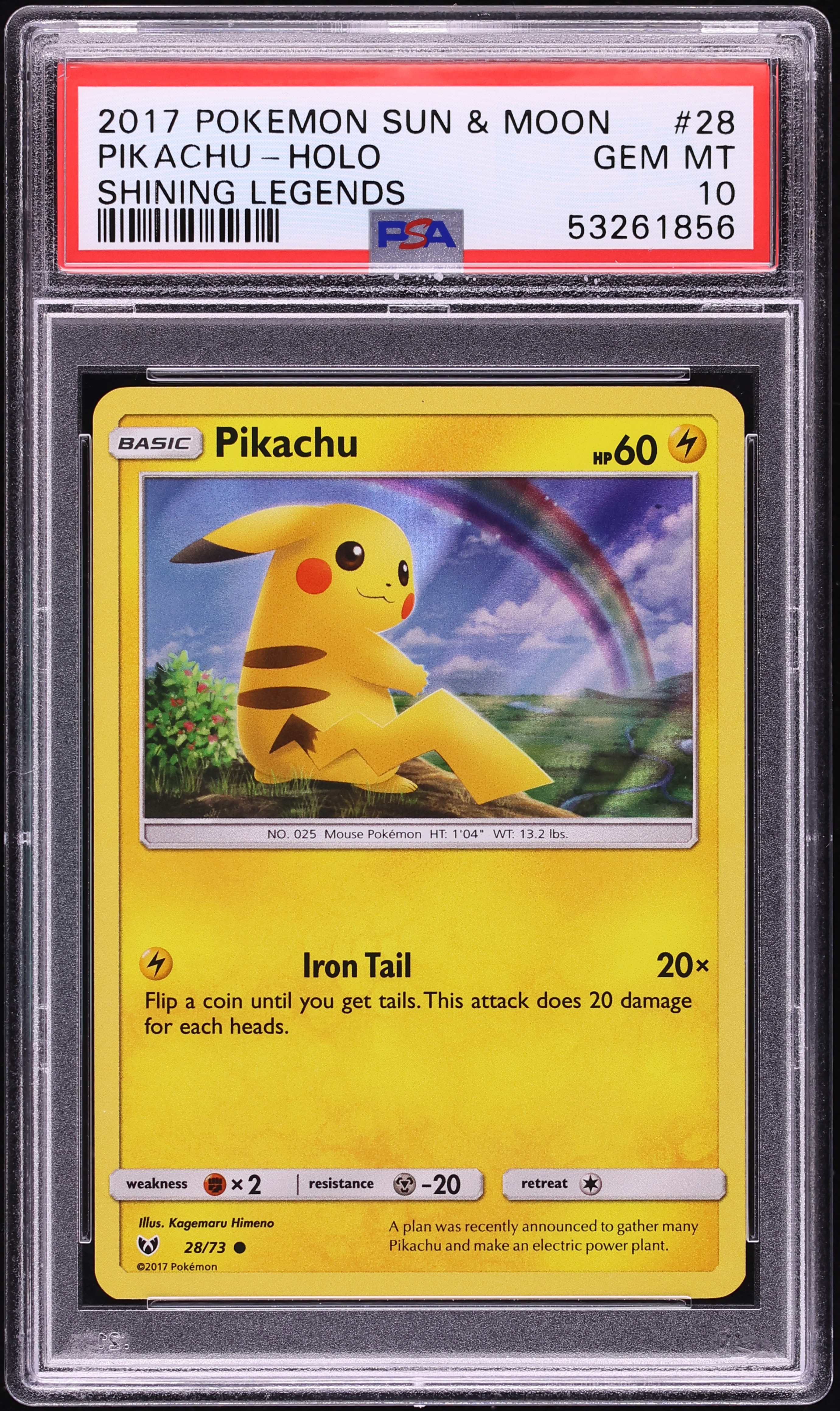 2017 Pokemon Sun & Moon Shining Legends Holo Pikachu #28 PSA 10 GEM MINT
