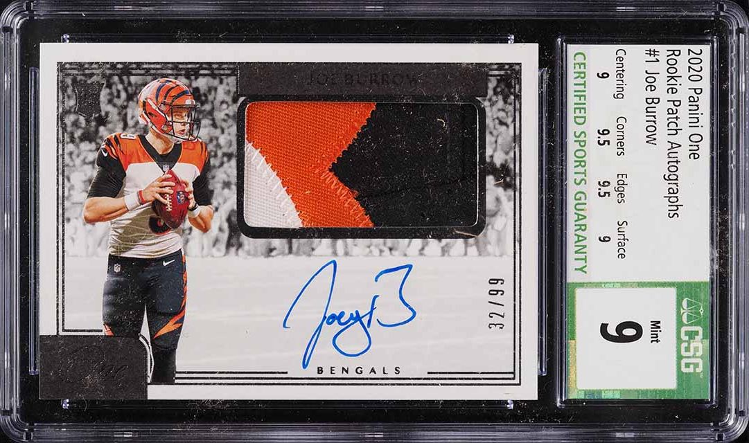 2020 Panini One Joe Burrow ROOKIE RC PATCH AUTO /99 #1 CSG 9 MINT