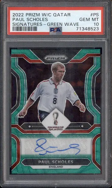 2022 Panini Prizm World Cup Signatures Green Wave #S-PS Paul Scholes Auto PSA 10