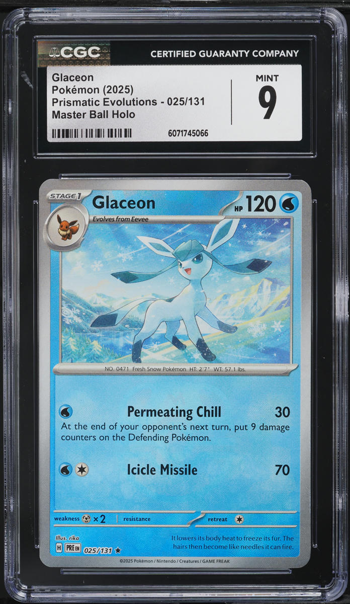 2025 Pokemon SV Prismatic Evolutions Master Ball Holo Glaceon #25 CGC 9 MINT
