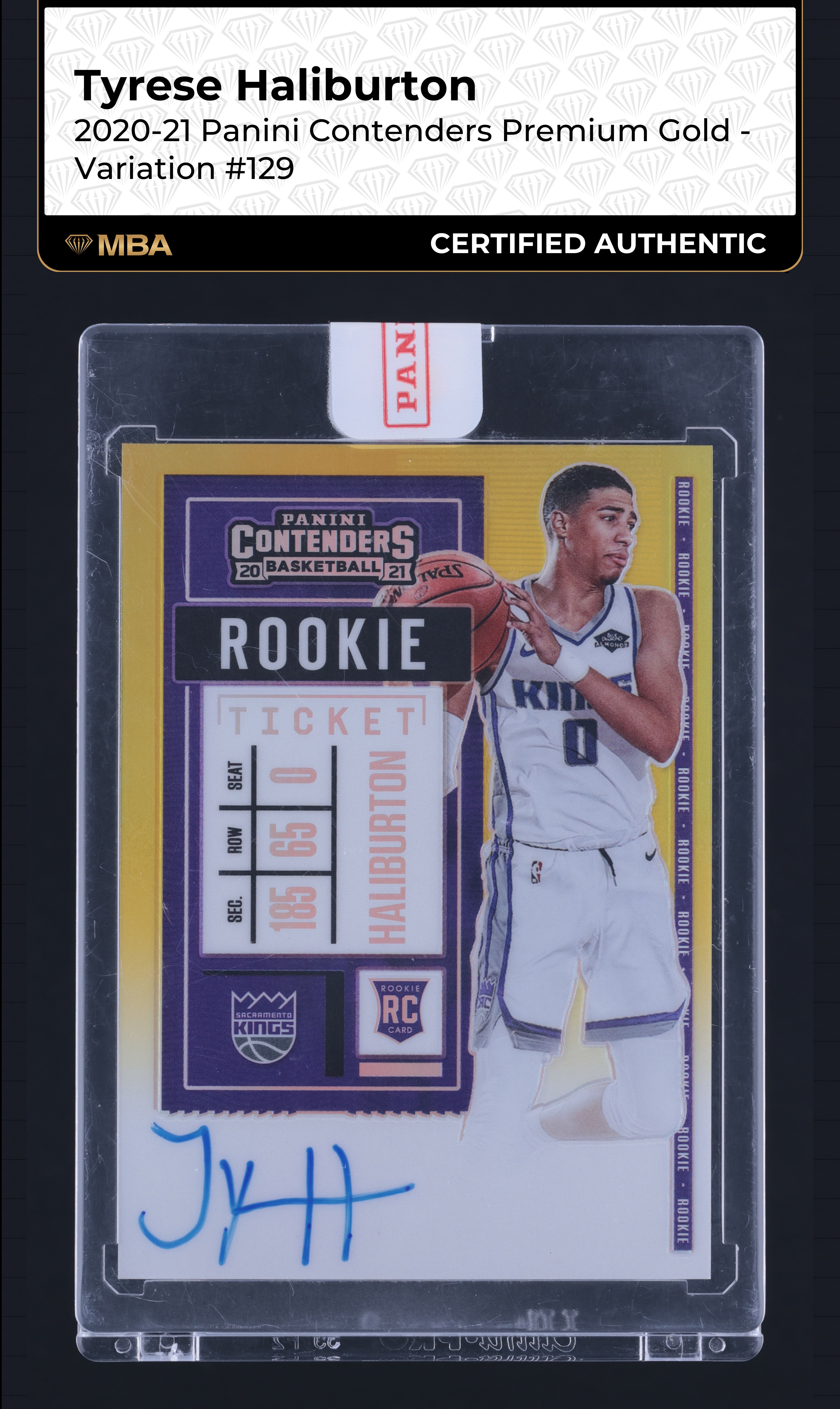 2020 Panini Contenders Premium Gold Tyrese Haliburton RC AUTO /10 #129 MBA AUTH