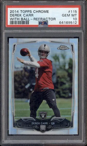 2014 Topps Chrome Refractor #115 Derek Carr With Ball RC Rookie PSA 10