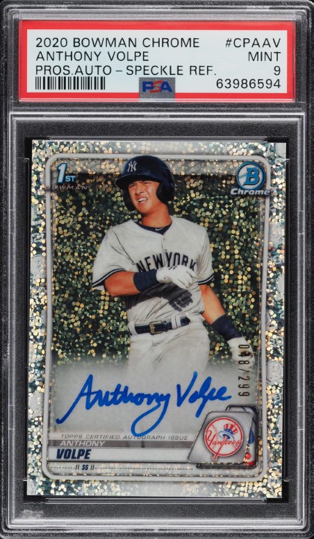 2020 Bowman Chrome Speckle Refractor Anthony Volpe RC AUTO /299 #CPA-AV PSA 9