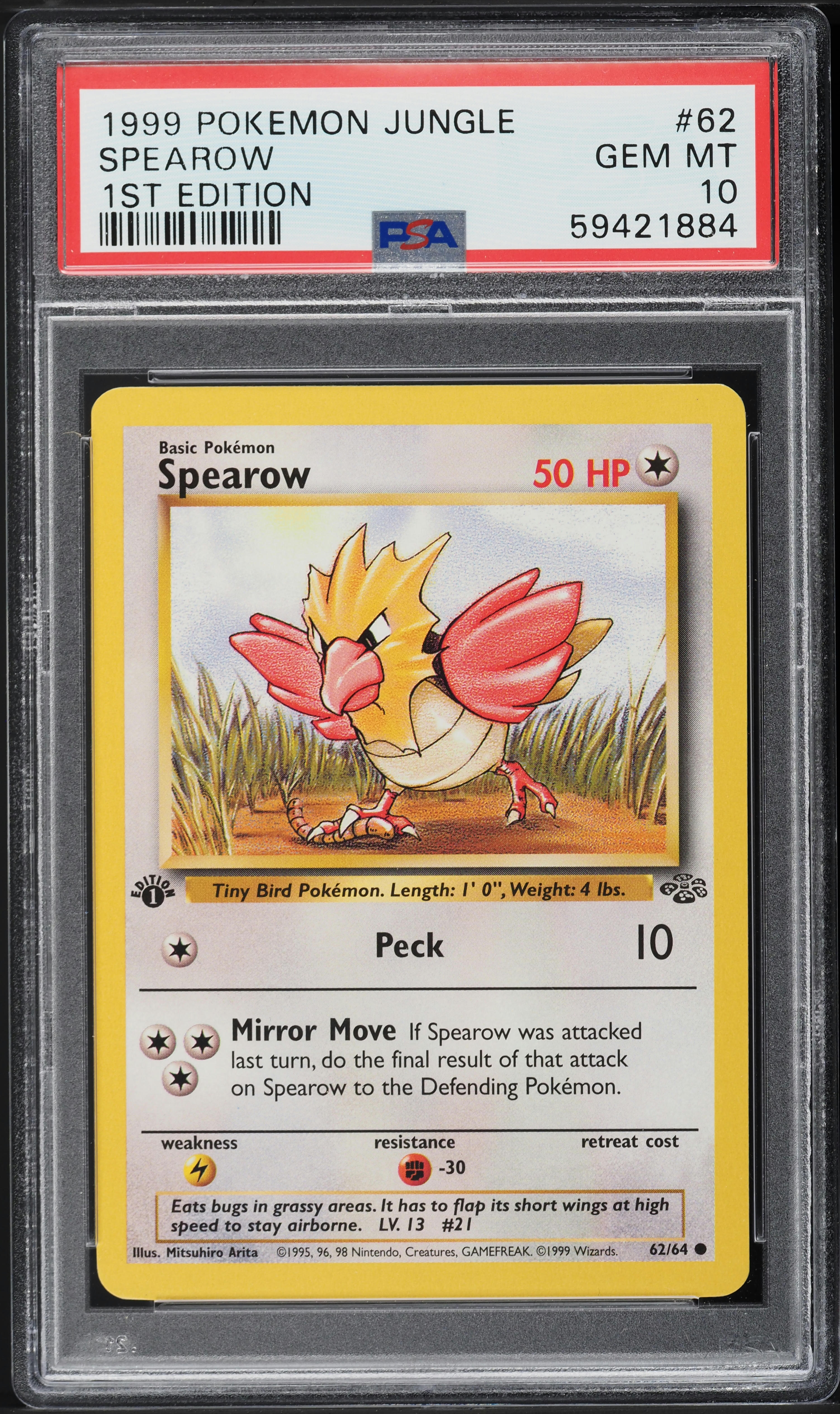 1999 Pokemon Jungle 1st Edition Spearow #62 PSA 10 GEM MINT