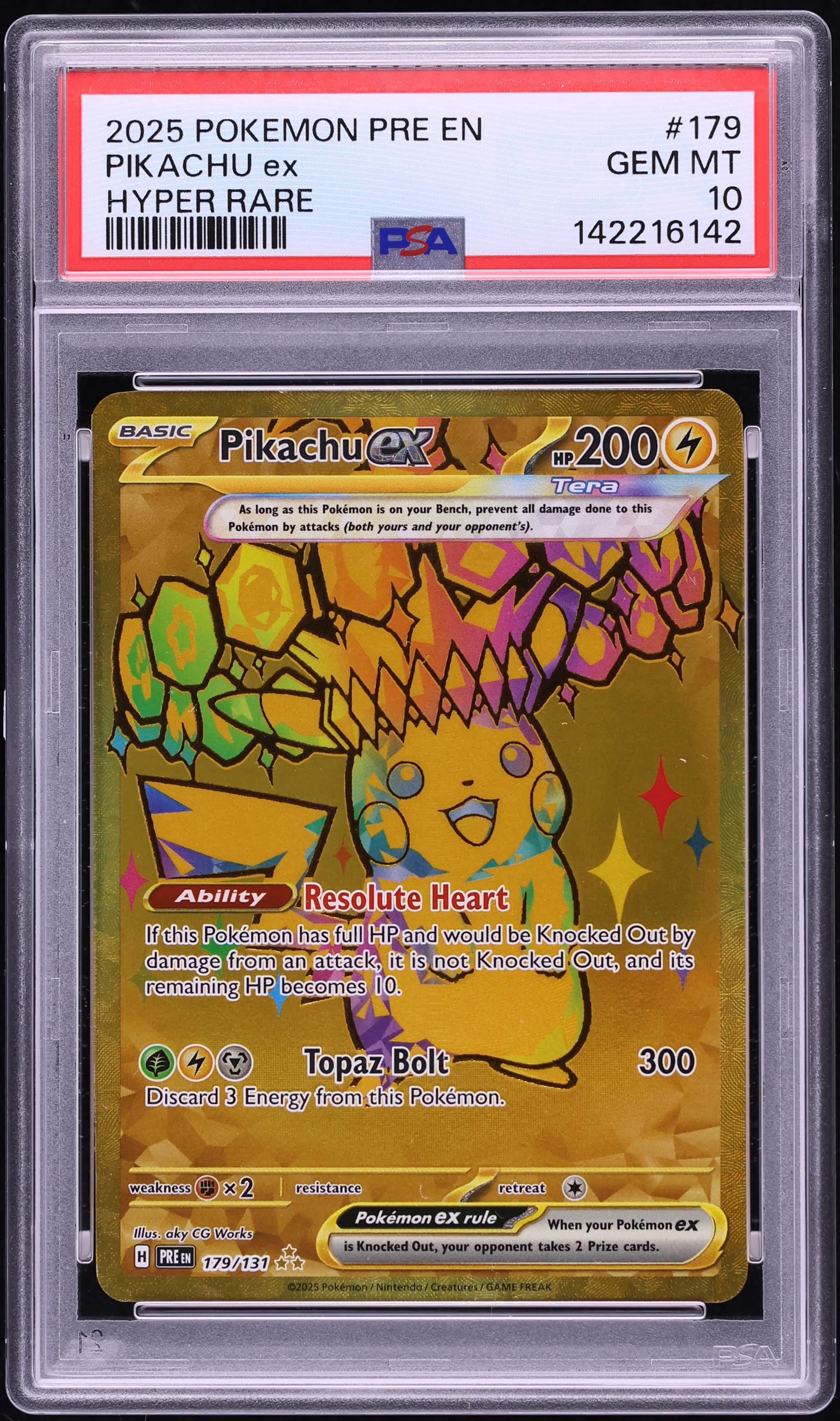 2025 Pokemon Scarlet & Violet Prismatic Evolutions Gold Rare Pikachu ex #179 PSA 10 GEM MINT