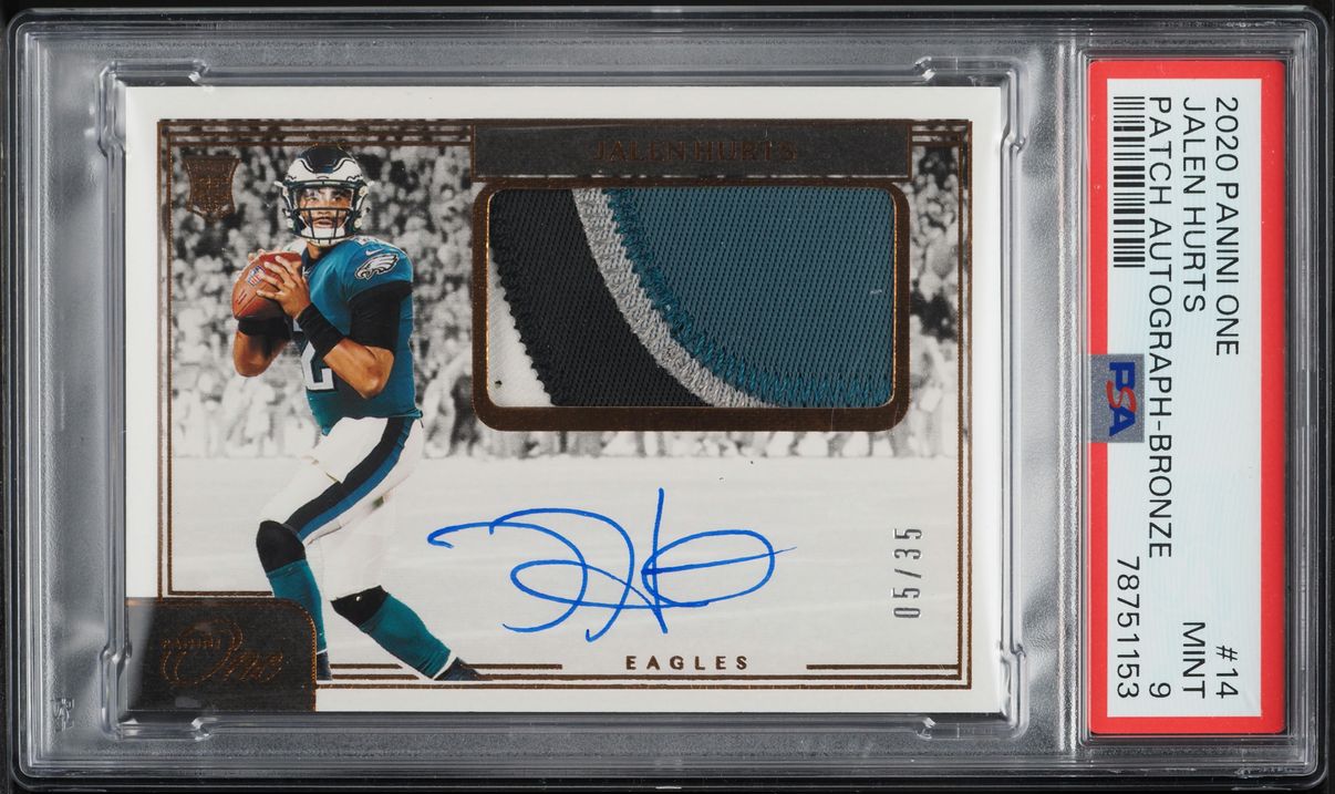 2020 Panini One Bronze Jalen Hurts ROOKIE PATCH AUTO /35 #14 PSA 9 MINT