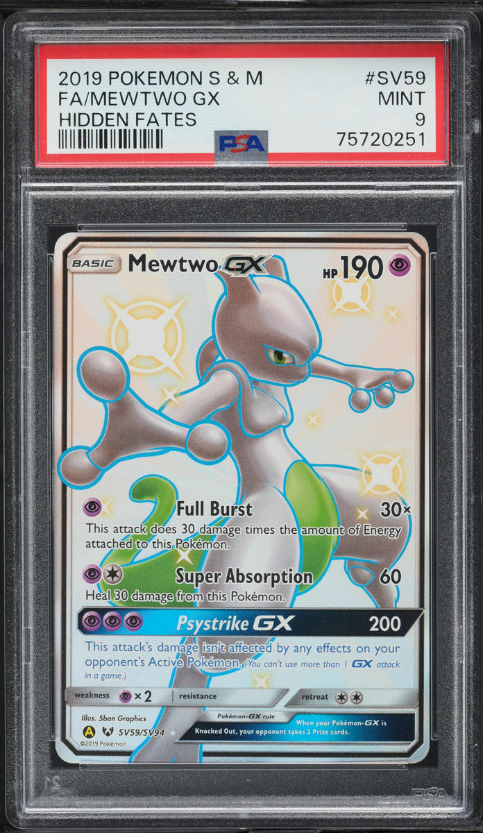 2019 Pokemon Sun & Moon Hidden Fates Full Art Mewtwo GX #SV59 PSA 9 MINT