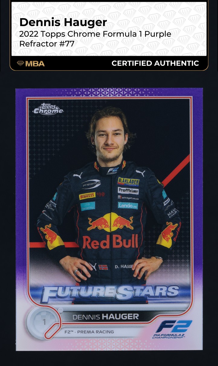 2022 Topps Chrome Formula 1 Purple Refractor Dennis Hauger /399 #77 MBA AUTH