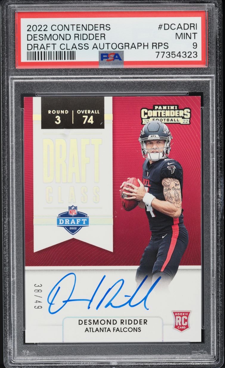 2022 Panini Contenders Draft Class Desmond Ridder ROOKIE AUTO /49 #DCA-DRI PSA 9