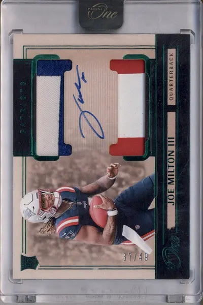 2024 Panini One Rookie Dual Patch Autograph Green #35 Joe Milton III RC Auto /49