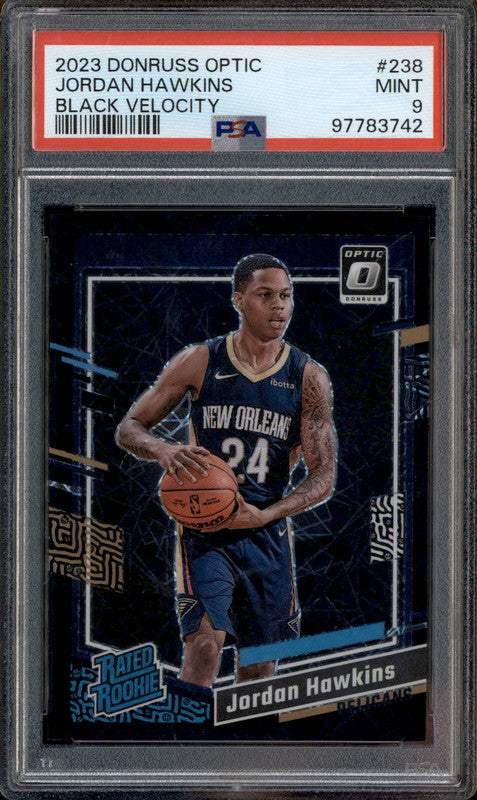 2023 Panini Donruss Optic Black Velocity #238 Jordan Hawkins RC /39 PSA 9
