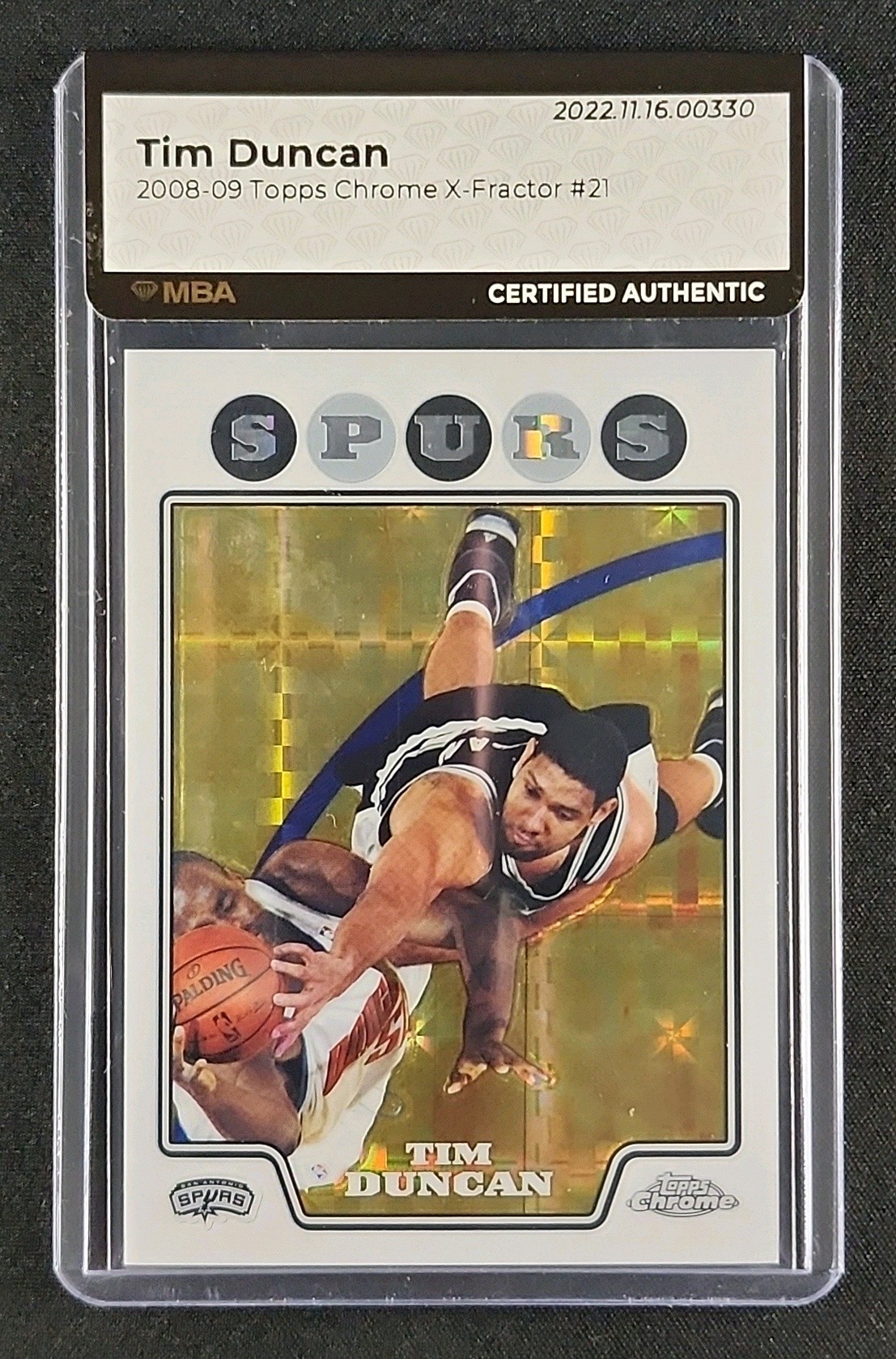 2008 Topps Chrome Xfractor Tim Duncan /288 #21 MBA AUTH