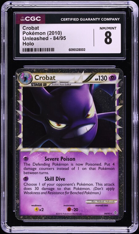 2010 Pokemon HeartGold & SoulSilver Unleashed Holo Crobat #84 CGC 8 NM-MT