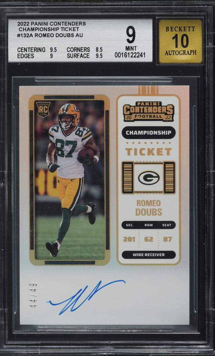 2022 Panini Contenders Championship Ticket Romeo Doubs ROOKIE AUTO /49 BGS 9